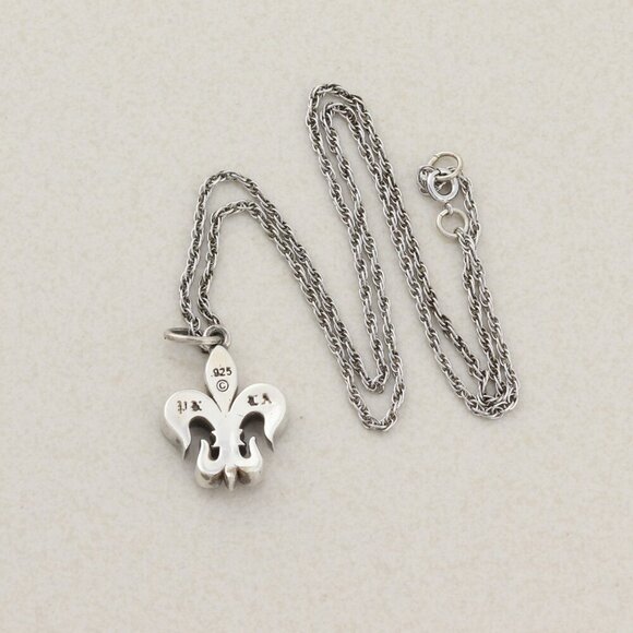 Sterling Silver Diamond Fleur de lis Necklace 18 inch Chain - Picture 5 of 5